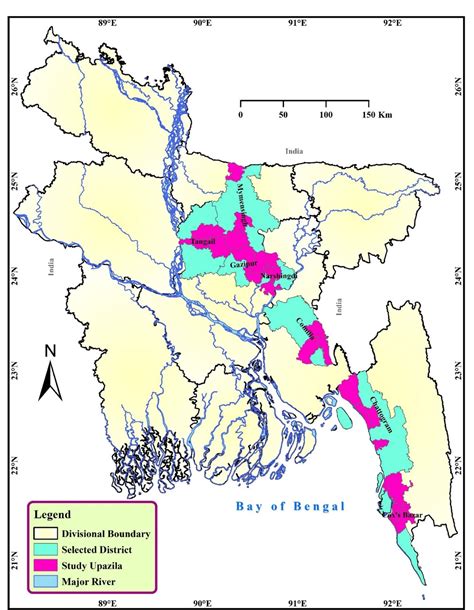 The map shows the study district (color: sea green) and