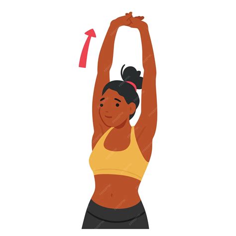 Premium Vector | Woman Gracefully Stretches Her Shoulders And Hands Up ...
