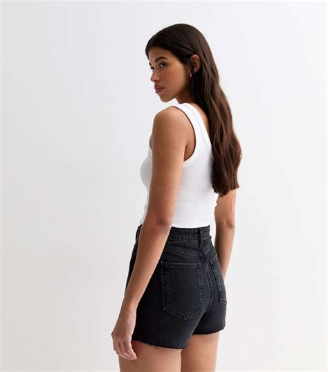 Tall Black High Waist Denim Mom Shorts | New Look