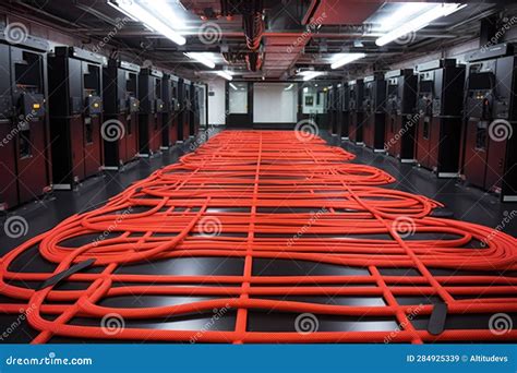 Data Center Floor with Cable Management System Stock Image - Image of ...