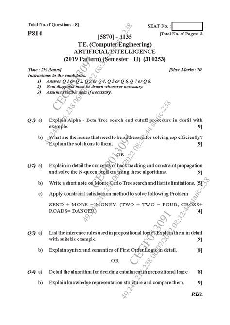 Artifical Intelligence ALL PYQ - [5870] - 1135 1 Total No. of Questions ...