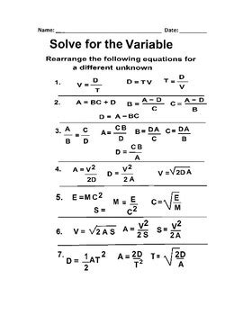 Image result for Manipulating Formulas Worksheet