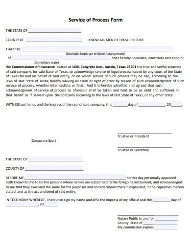 Image result for Notice of Service of Process Form