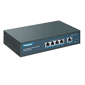 YuanLey 5 Port Gigabit PoE Switch with 4 Port PoE, 802.3af/at 78W Built ...