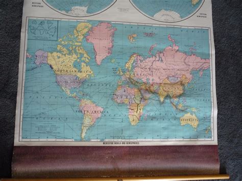 1960's world map classroom school map vintage big old | #1781119424