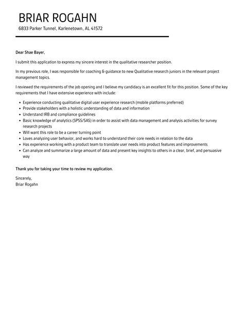 Qualitative Researcher Cover Letter | Velvet Jobs