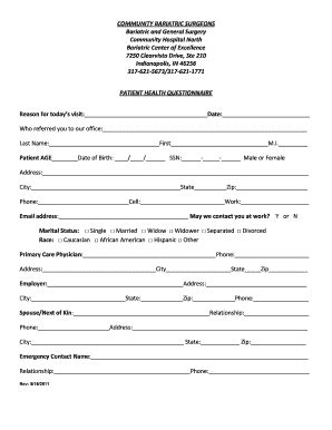 Fillable Online COMMUNITY BARIATRIC SURGEONS Bariatric and General ...