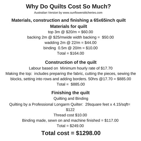 Cost of a quilt - Sunflower Stitcheries and Quilting