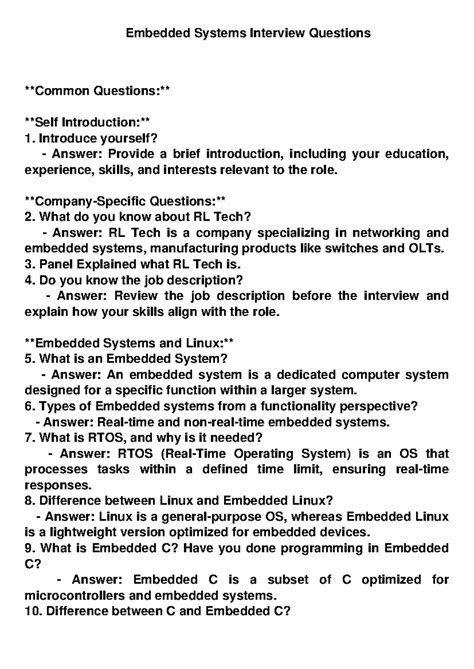 Embedded Systems Interview Questions and Answers - Studocu