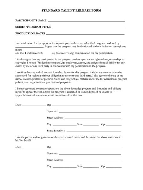 Standard Talent Release Form - Fill Online, Printable, Fillable, Blank ...