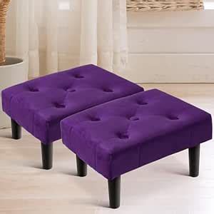 BULKWOOD Set of 2 Small Velvet Soft Foot Rest Ottoman with Wood Legs ...