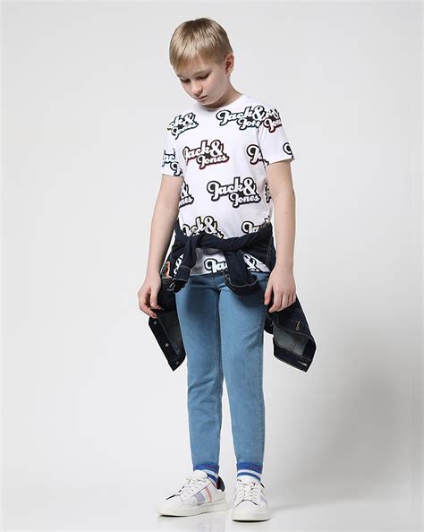 Boys White Logo Print Crew Neck T-shirt