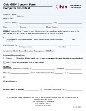 Fillable Online ketteringschools Ohio GED Consent Form Computer Based ...