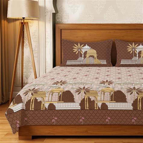 Regal Cotton Aangan Brown Bedsheet with Pillow Covers, Panel Design