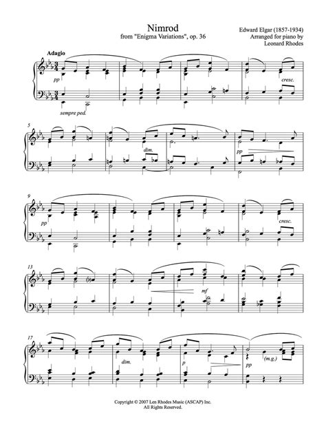 Nimrod, Enigma Variations opus 36, Elgar - Piano solo – Len Rhodes Music