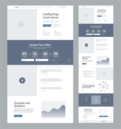 UX UI website. Landing page wireframe design. One page site layout ...