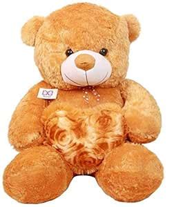 Fun & Joy Soft Shiny Brown Fur Teddy Bear with Heart - 70 cm (Brown ...
