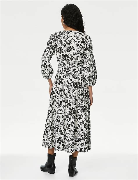 Buy Floral V-Neck Midi Tiered Dress at Marks & Spencer