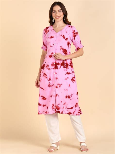 Shibori Tie & Dye A-line Kurta - Pink – VEDANA