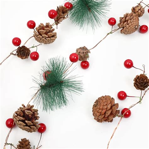 Buy Christmas Pine Cones String Lights, 5.9Ft 20 LED Pine Needles Red ...