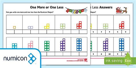 One More One Less Christmas-Themed Numicon Activity Sheets