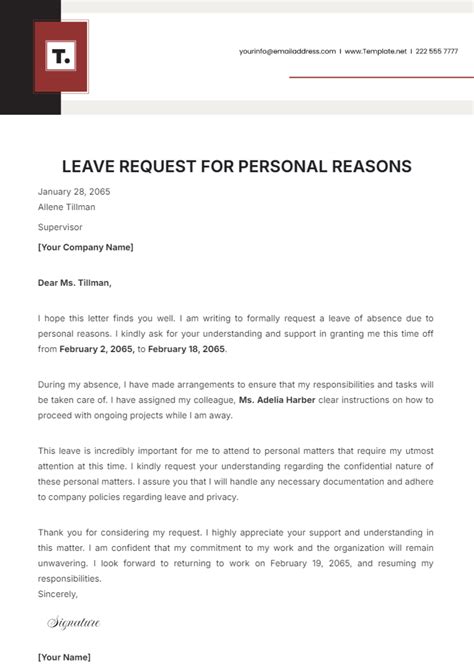 Free Leave Request for Personal Reasons Template to Edit Online