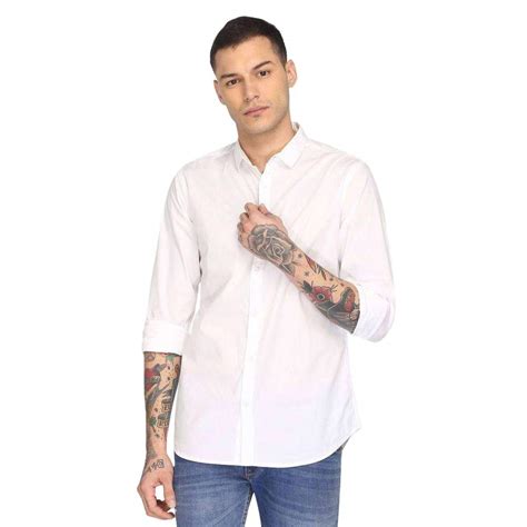 Life by Shoppers Stop Mens Cutaway Collar Solid Shirt (White_X-Large ...