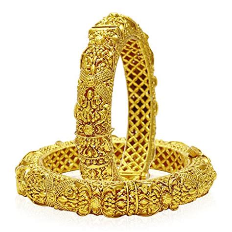 Buy Jewels Galaxy Broad Antique Design Gold Plated Bangles (JG-BNG-541 ...