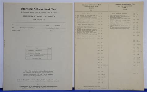 Standardized Test, Stanford Achievement Test, Arithmetic Examination A ...