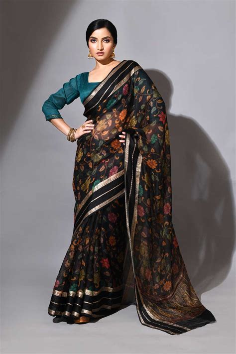Black Kalamkari Pure Kota Check Banarasi Handloom Saree – Rasm By Muskaan