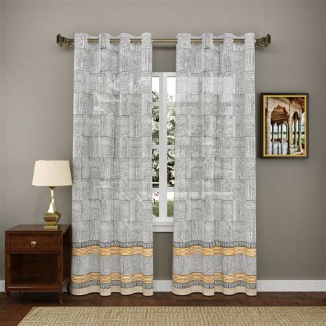 Hand Block Print Linen Daylight 214 cm Door Curtains with Eyelets ( Br ...