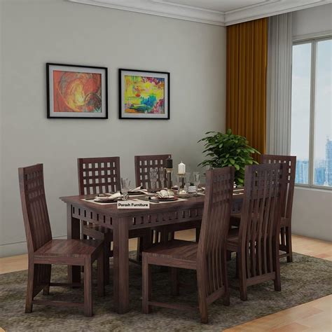 Porash Furniture Solid Sheesham Wood 6 Seater Dining Table with 6 ...
