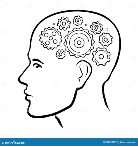 Human Head with Gears and Cogwheels. Brain Thinks in Process, Mind Stock Illustration ...
