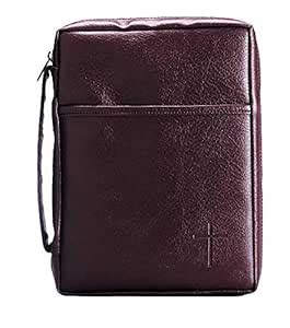 Burgundy Embossed Cross with Front Pocket Leather Look Bible Cover with ...