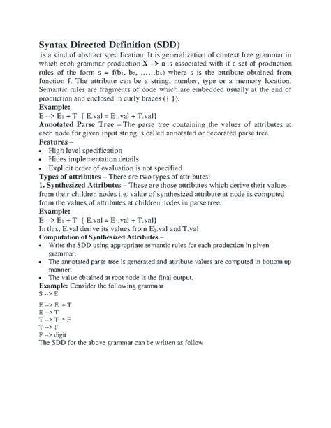 Syntax Directed Definition- III-unit - Syntax Directed Definition (SDD ...