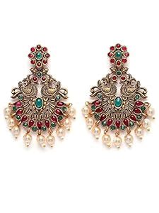 Karatcart Antique Gold Plated Red and Green Kundan Studded Dangler ...