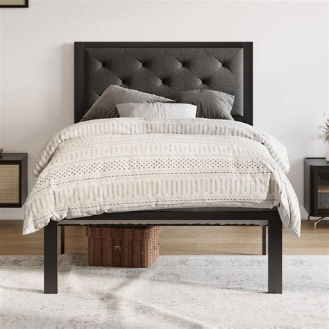 Amazon.com: Allewie Twin Bed Frame with Upholstered Headboard, Chic ...