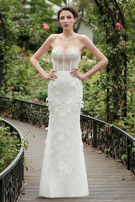 Alluring Flower Lace 2 in 1 Sheath Spring Bridal Dress - VQ