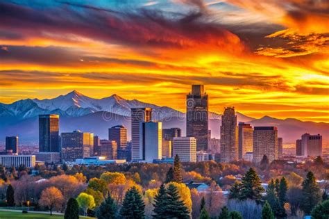 Majestic Denver Skyline Silhouette at Sunset a Dramatic View of the ...