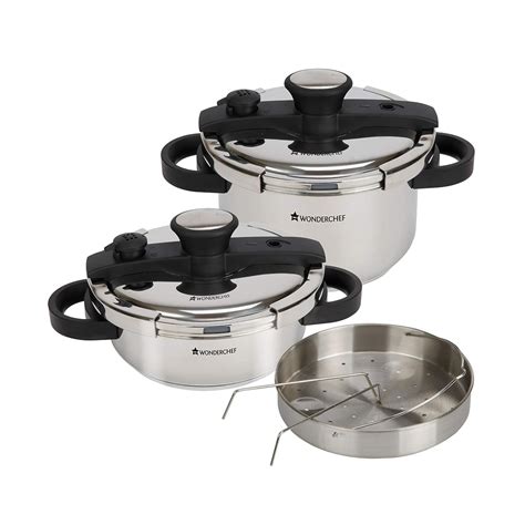 Buy Wonderchef Easy Lock Stainless Steel Pressure Cooker Set, 2 Pieces ...