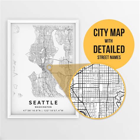 Printable Map of Seattle, Washington, USA With Street Names - Instant ...