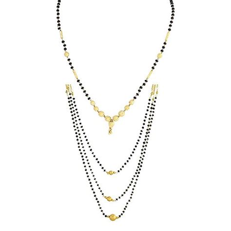 Buy BEUNEW Gold Plated 3 Layer Black Beads Mangalsutra for Women with ...