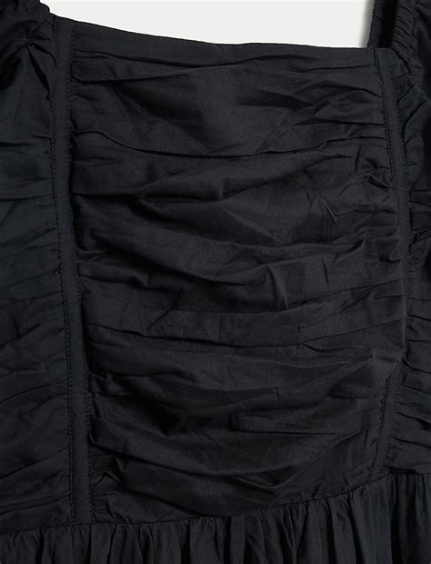 Buy Pure Cotton Square Neck Midi Waisted Dress at Marks & Spencer