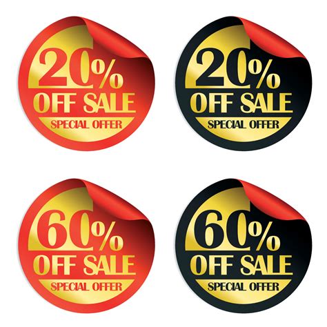 Red and black 20, 60 percent off sale, special offer stickers set ...