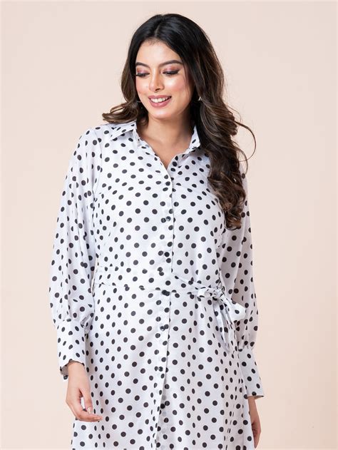Black & White Polka Dot Printed Shirt Dress With Belt – Shrug Story
