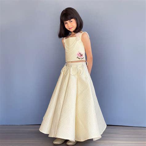 Pre-Order: Mini me Ghagra choli in quilted cream silk– Peony Kids Couture