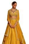 Buy Yellow Organza, Pearls, Embroidery Mazhum Floral Blouse And Lehenga ...