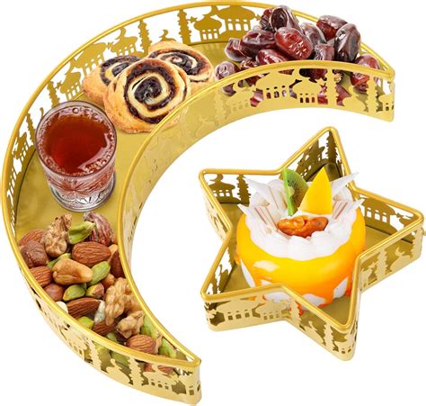 Buy Moon Star Shaped Trays - 2 PCS Ramadan Metal Serving Dishes for Eid ...