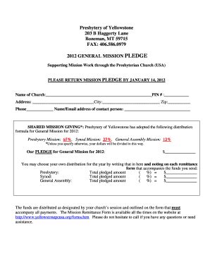 Fillable Online Presbytery of Yellowstone 203 B Haggerty Lane Bozeman ...