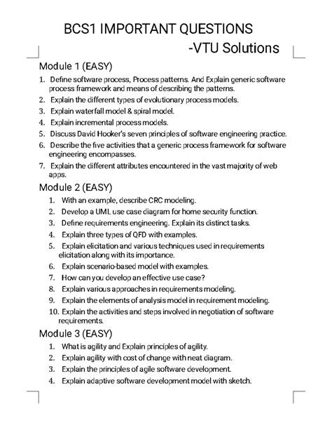 BCS501 Important Questions & Solutions for Software Engineering - Studocu